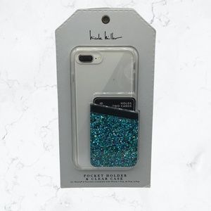 Nicolle Miller Clear I-Phone Case With Blue Glitter Pocket Holder